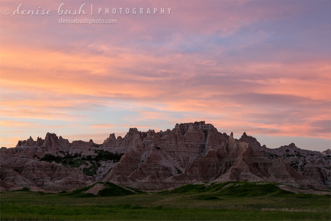Sunset lights up the sky before The Badlands retire for the night.