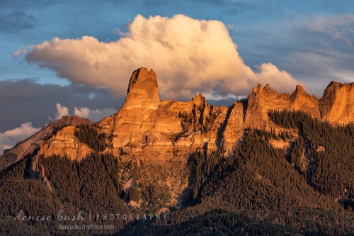 Beautiful late day light hits Chimney Rock offering a beautiful scene in Ridgway, Colorado.